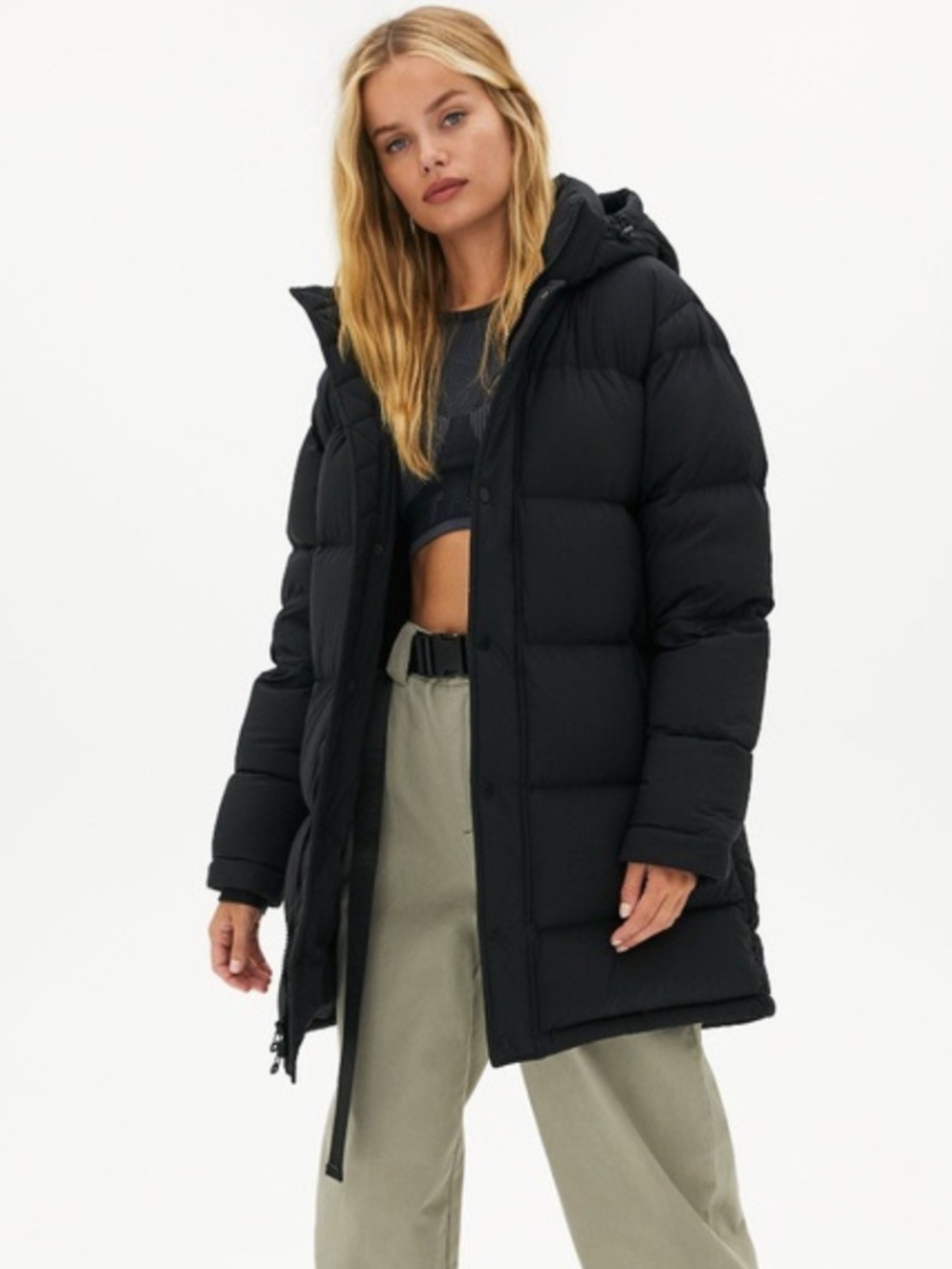 Aritzia Tna Sz L The Super Puff Mid Matte Black 700 Goose Down Parka Coat Jacket